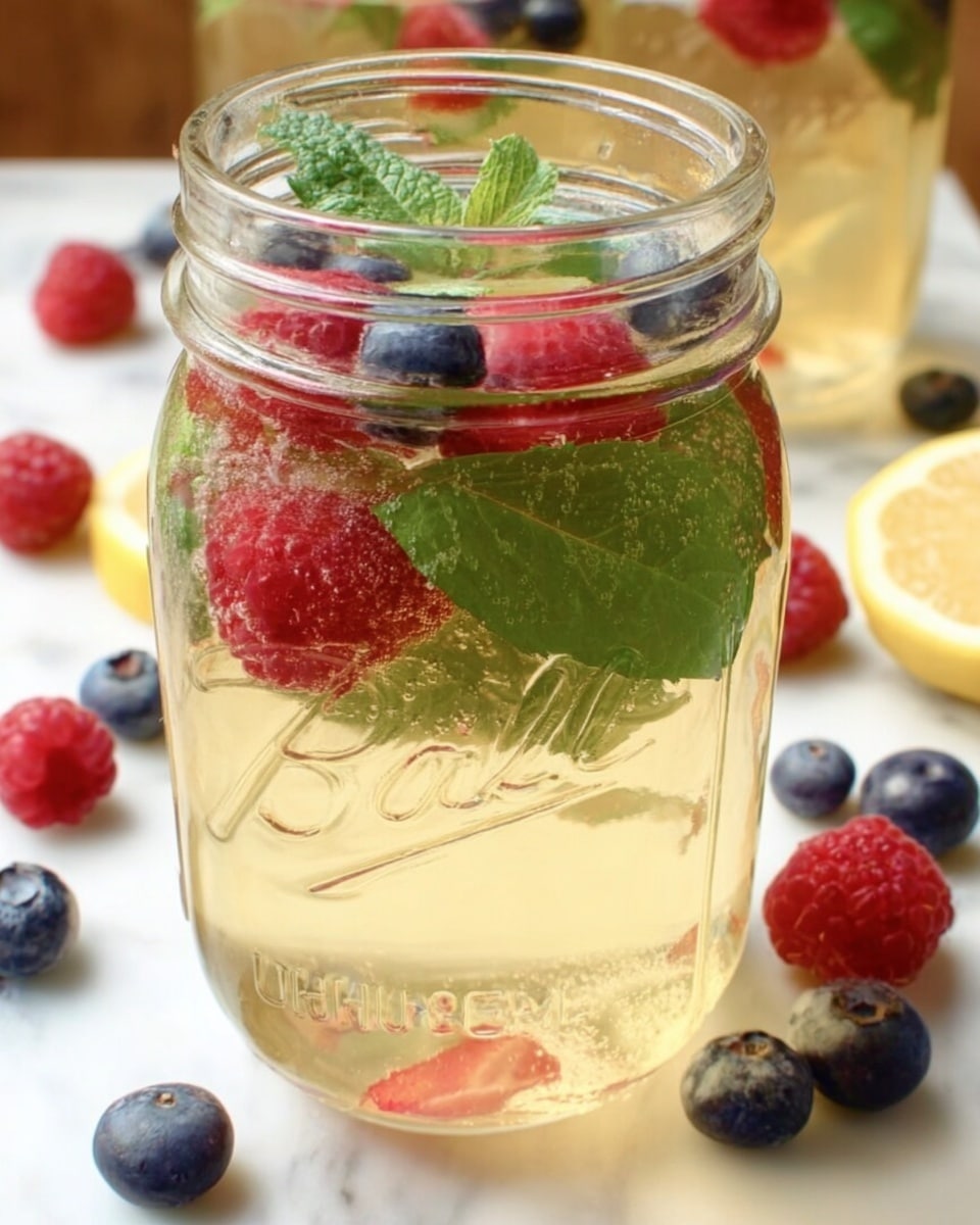 Green Tea Soda with Fresh Fruit and Mint Recipe - Recipe Image