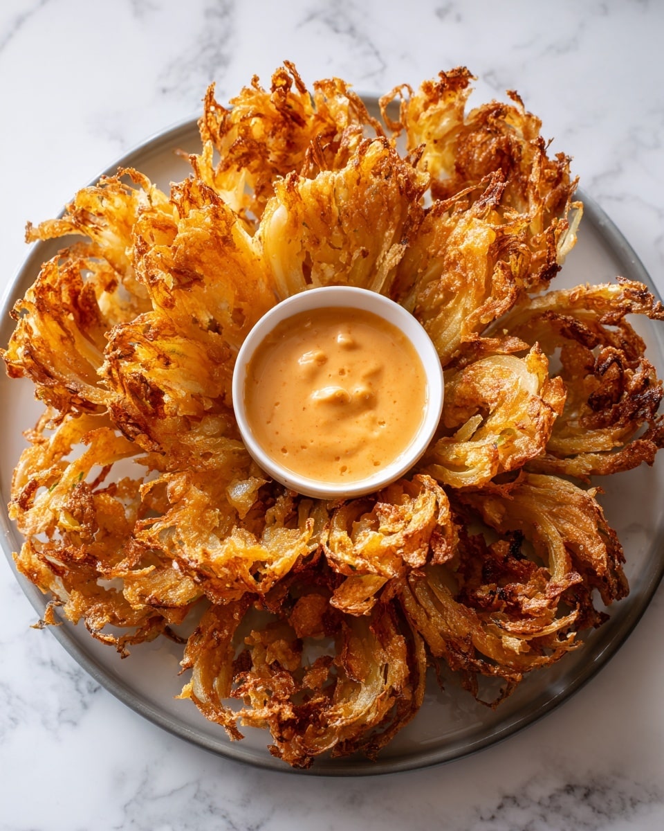 Grilled Onion Blossoms with Parmesan and Spicy Dipping Sauce Recipe - Recipe Image