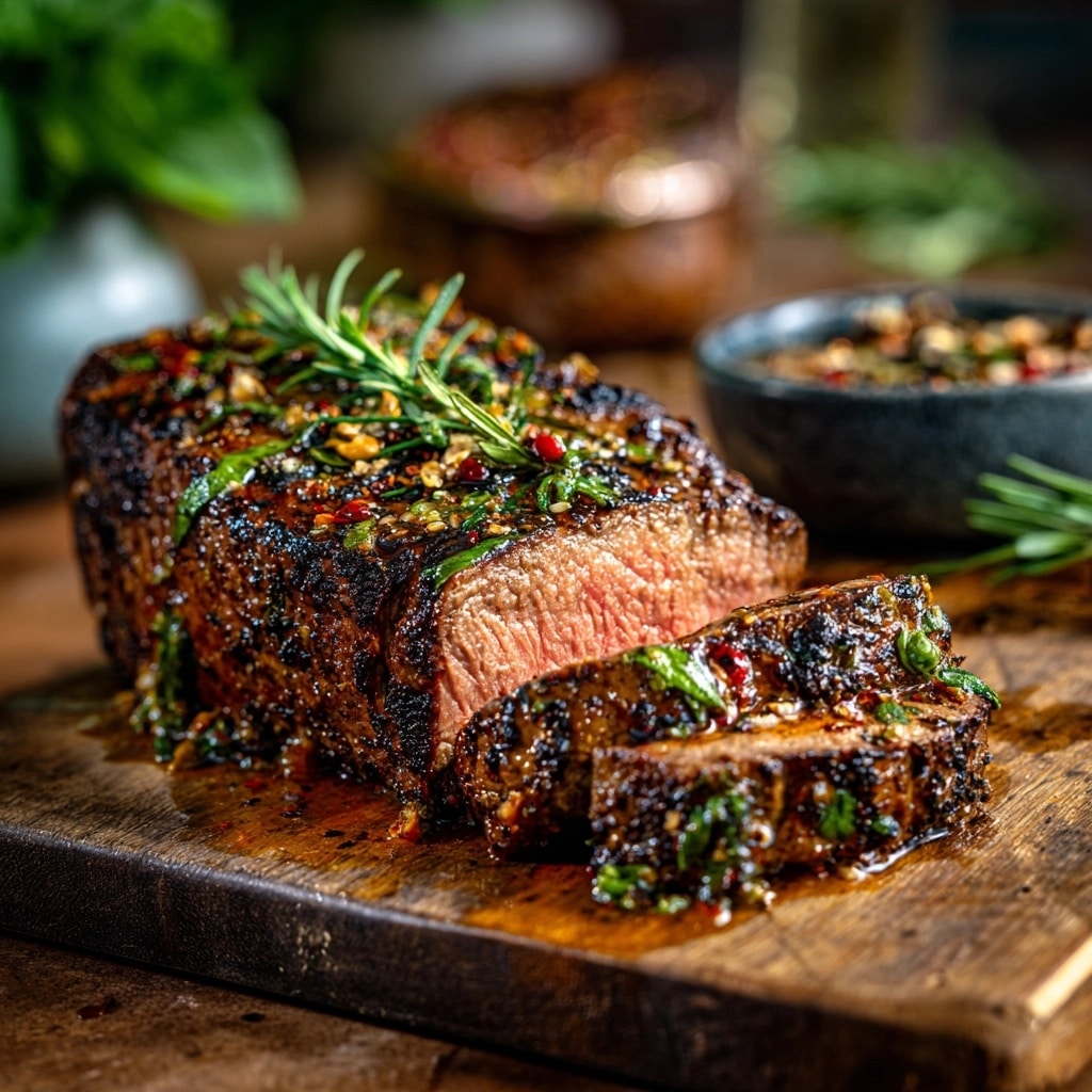 Balsamic Marinated Flank Steak with Blue Cheese Crust Recipe - Recipe Image