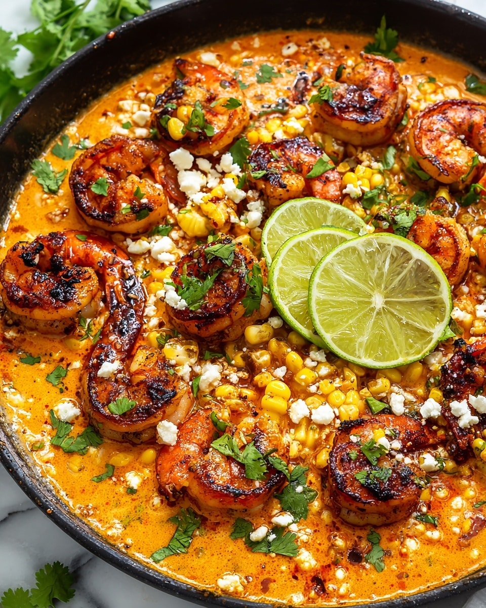 Shrimp and Creamed Corn Skillet with Feta and Lime Recipe - Recipe Image