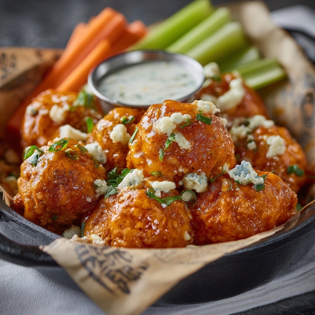 Buffalo Chicken Puff Pastry Bites with Blue Cheese and Veggie Garnish Recipe - Recipe Image