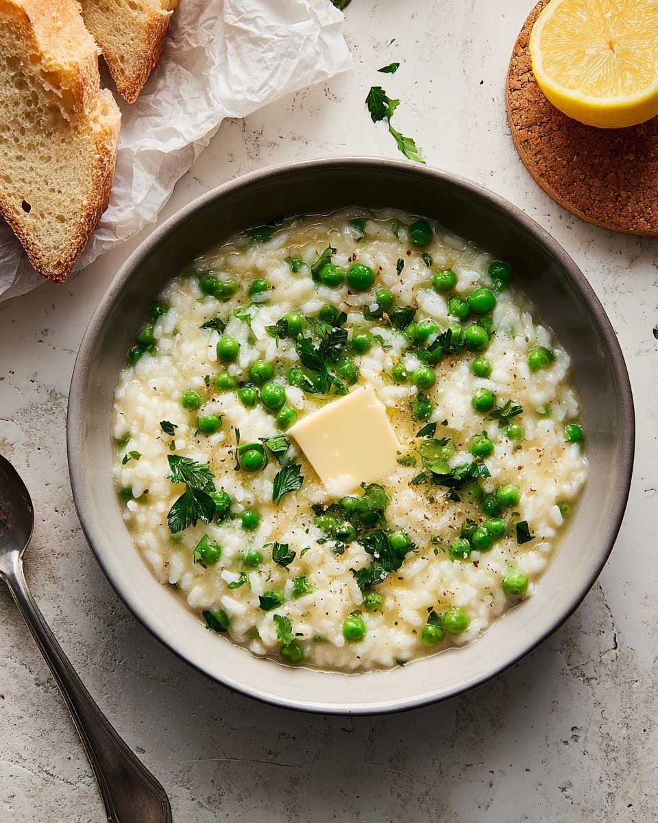 Baked Lemon Parmesan Risotto with Peas Recipe - Recipe Image