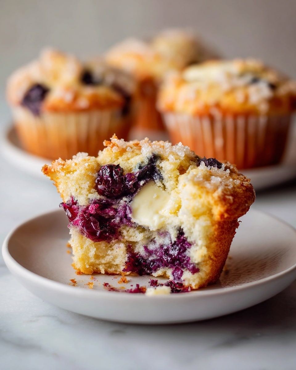 Blueberry Muffins with Cream Cheese Filling and a Sweet Icing Glaze Recipe - Recipe Image